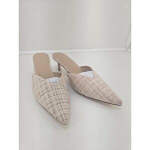 Women's Tweed Pointed Toe Mules Pumps Size 8 Natural Multi